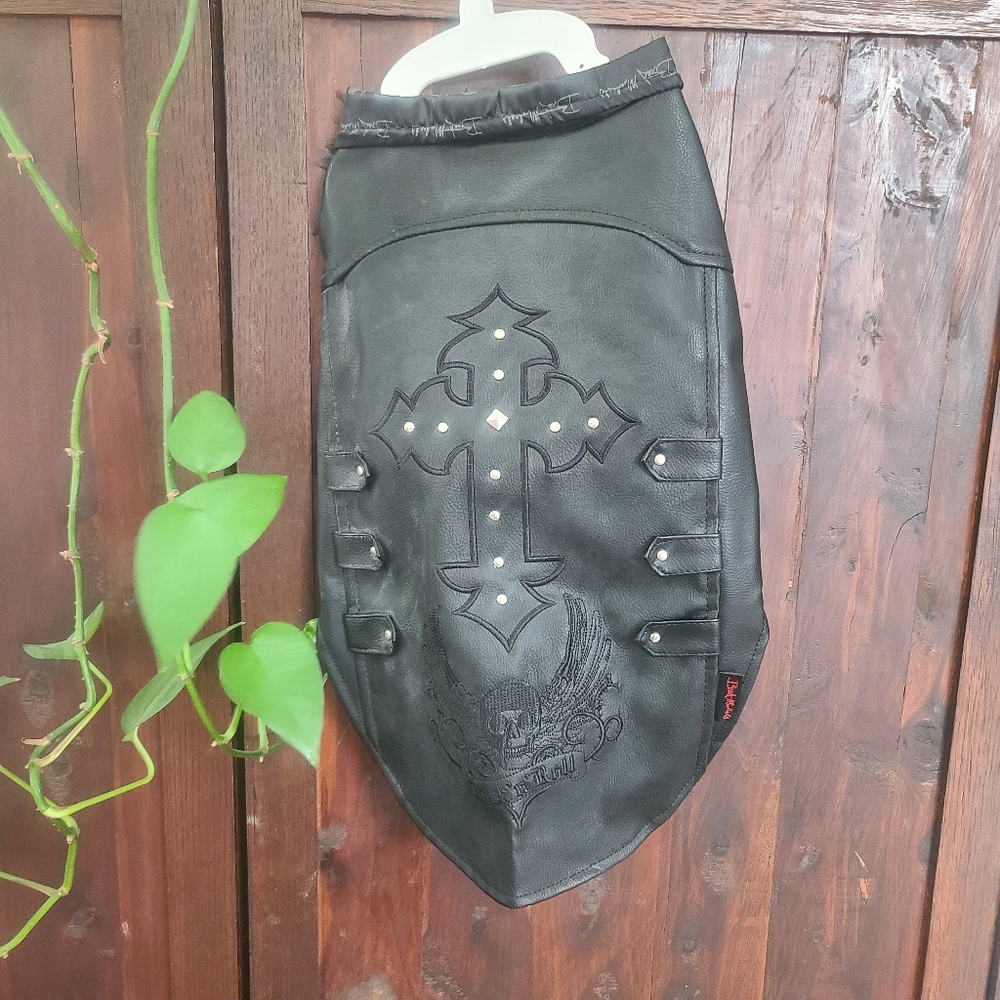 Bret Michaels Pets Rock Black Faux Leather Dog Jacket L